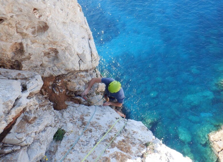 From Nebida: climbing the cliff of Masua