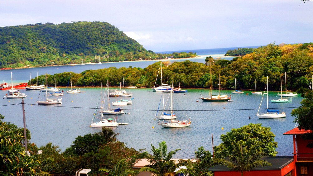 Boats in a harbor of Vanuatu Island