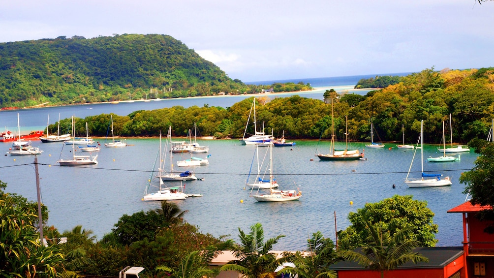 Boats in a harbor of Vanuatu Island