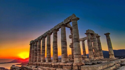 Athenian Riviera and sunset at Temple of Poseidon