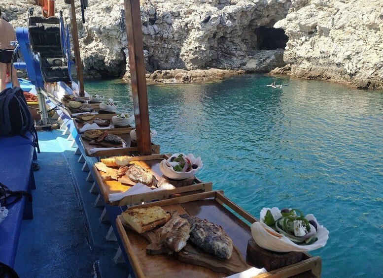 Picture 5 for Activity Rhodes Town: Fishing Boat Trip with Fish Meal and Swim Stops