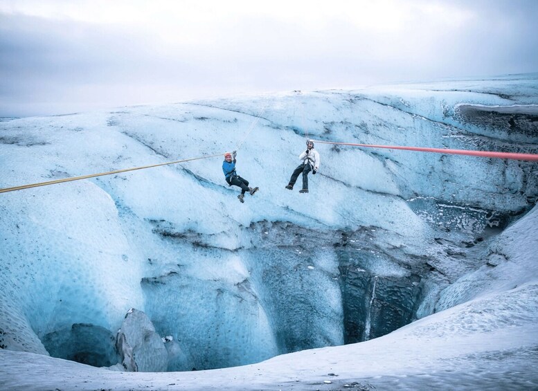 Iceland: Glacier Zip Line Tour with Hike or Ice Cave Visit