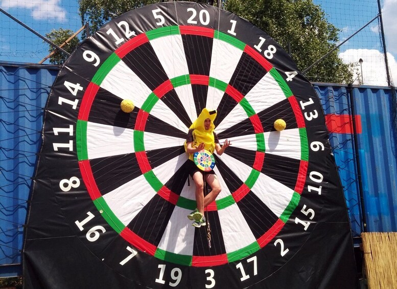 Prague: Giant Football Darts Game with Round of Beers & BBQ