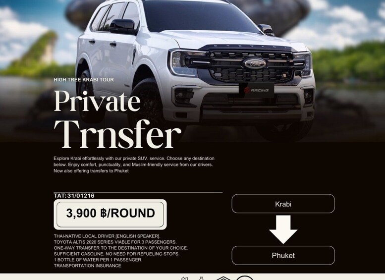 Private SUV-Transfer: One-way Krabi to Phuket