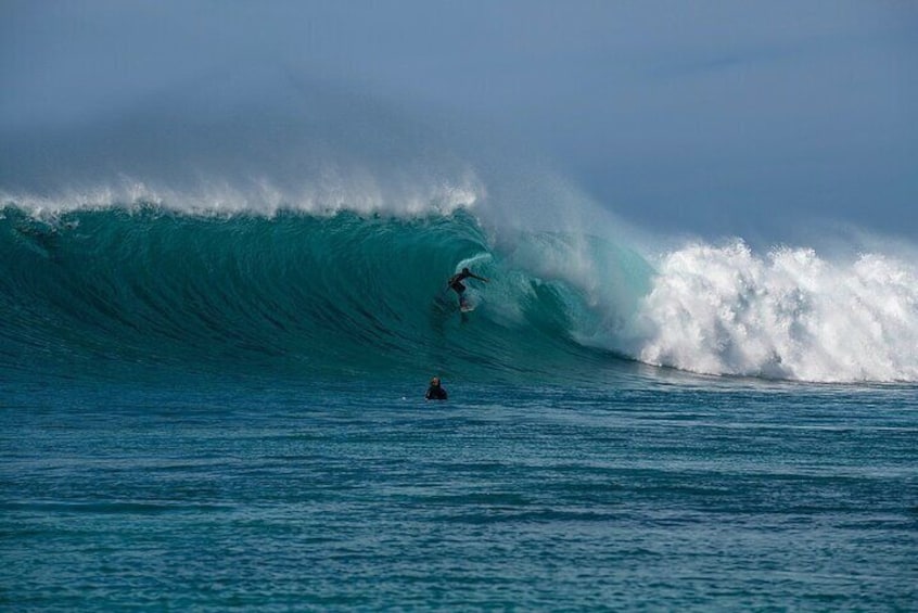 Chance King in the barrel at the world famous sunset beach.