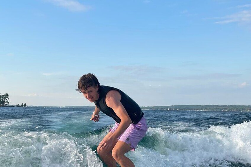Wake Surfing on a Luxury Captained Cruise in Canandaigua 