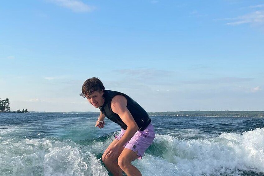 Wake Surfing on a Luxury Captained Cruise in Canandaigua