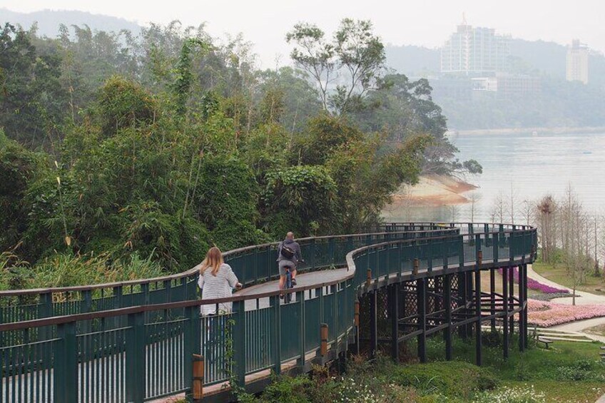 Riding bike at Sun Moon Lake