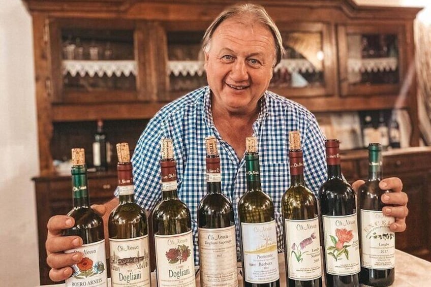 Sergio Abbona, the owner with his 7 types of wine