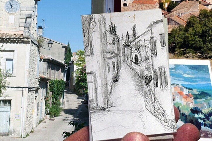 Sketch from nature in the heart of the old village of Les Angles.