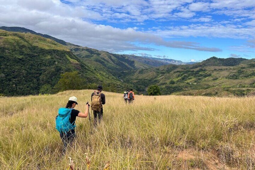 Setting out across the grassy hills