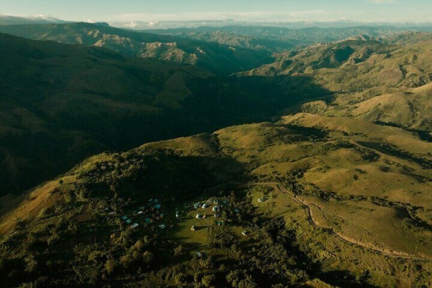 Aerial view of remote Nubutautau village - one of the overnights stays