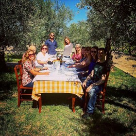 Real farmer's lunch at olive farm in the Italian countryside