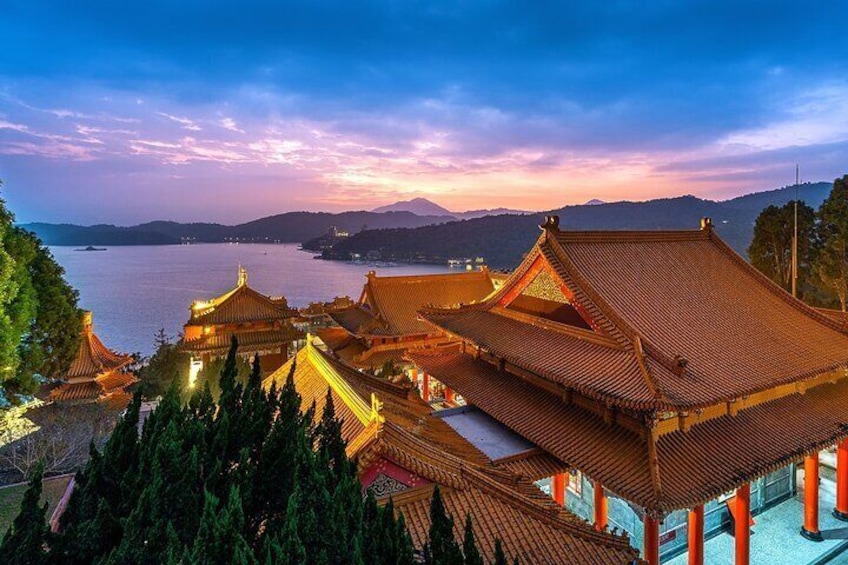 Wenwu temple and Sun moon lake at twilight