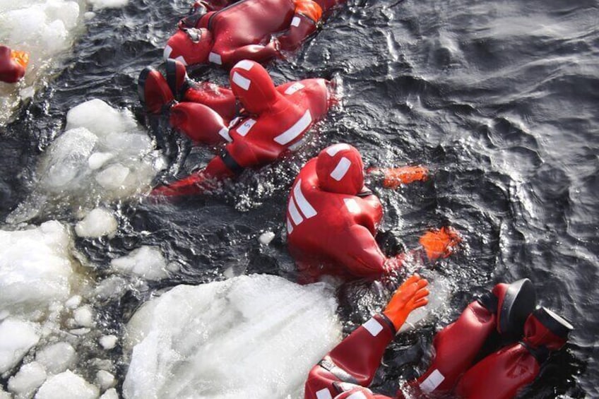 Arctic Ice Floating in Warm Survival Suit Tromsø