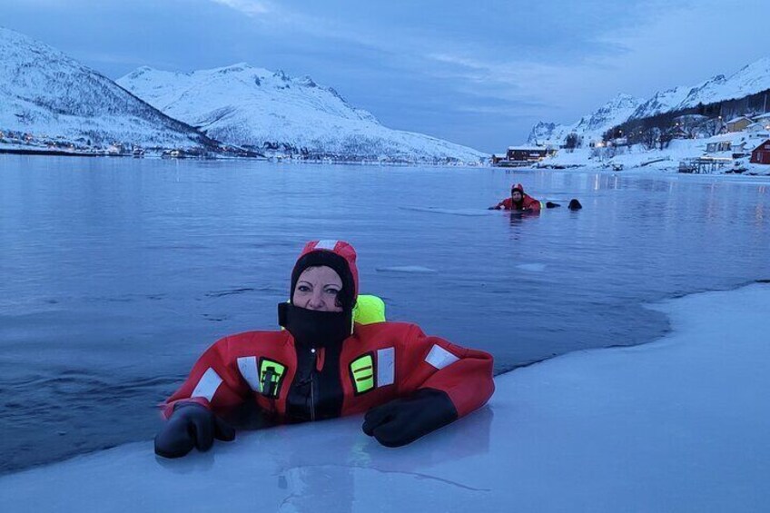 Arctic Ice Floating in Warm Survival Suit Tromsø