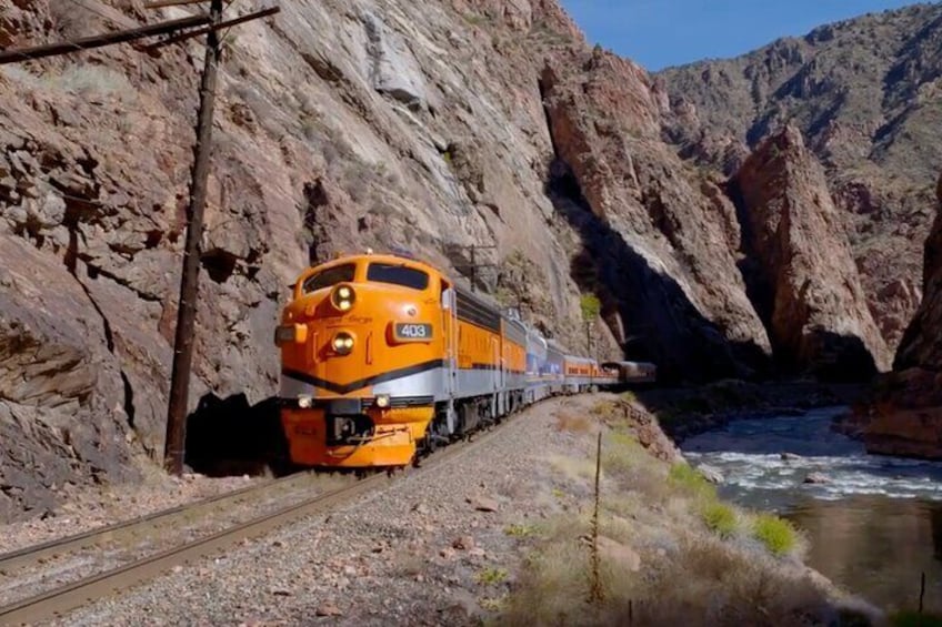 The Royal Gorge Route 403 Engine traversing the canyon.