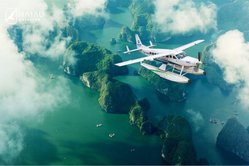 Full-Day Halong Bay Scenic Flight and Private 4-Hour Cruise Tour