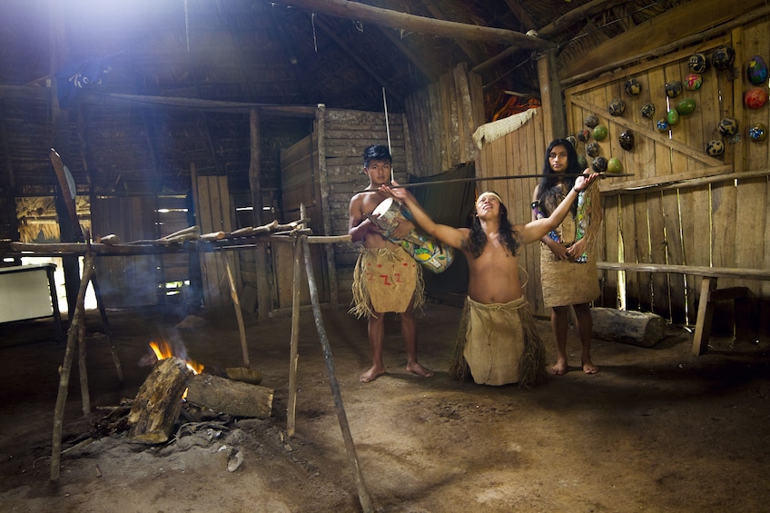 Group in performing in indigenous clothing in Costa Rica