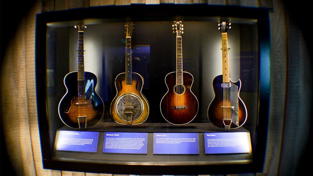Different guitars on display at the Gateway to the Blues Museum