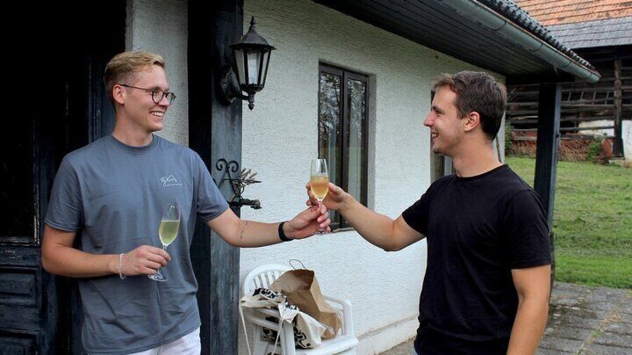 You will be greeted by a glass of regional sparkling wine.