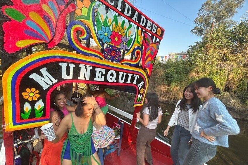 Xochimilco international boat party with margaritas and tequila.