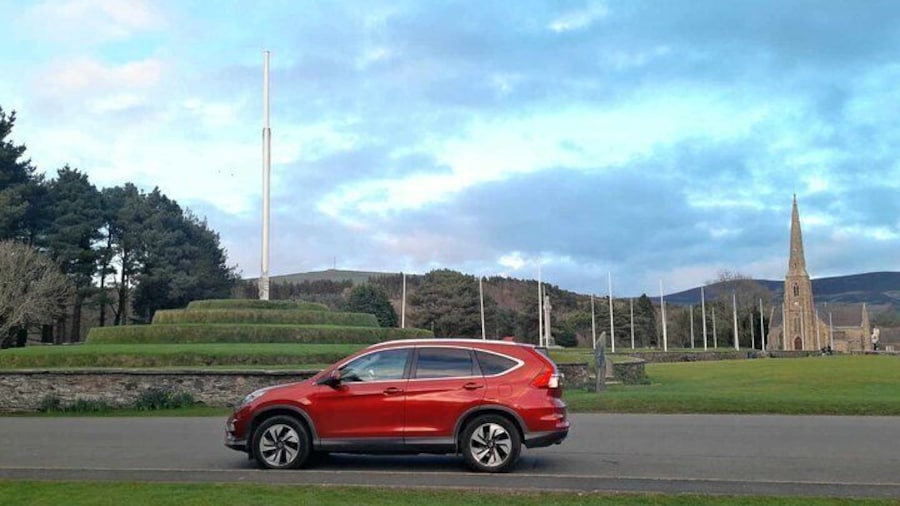Tynwald Hill and Chapel with Louise's Honda CR-V red car