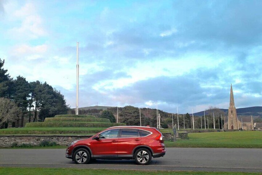 Tynwald Hill and Chapel with Louise's Honda CR-V red car
