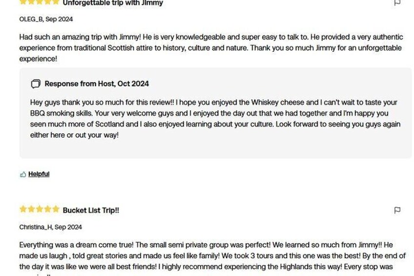 Reviews from our 4x4 Page, if you need the direct link just contact us or google www.scottishcoasttours.com