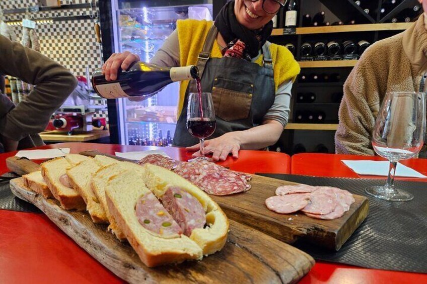 Lyonnaise charcuterie and red wine