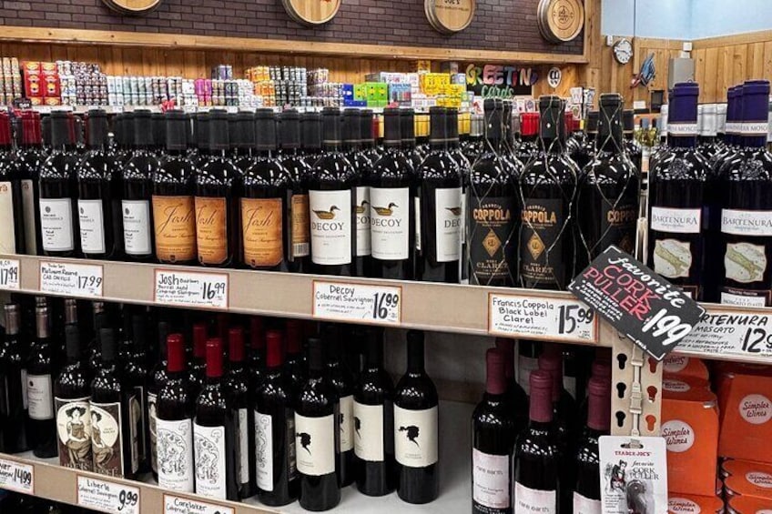 Wine section at local supermarket