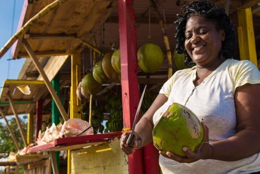 "Meet Mary" our favorite Coconut vendor.