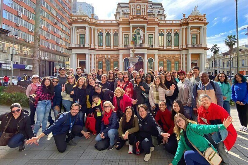 Group in front of the old city hall building, one of our stopping points.