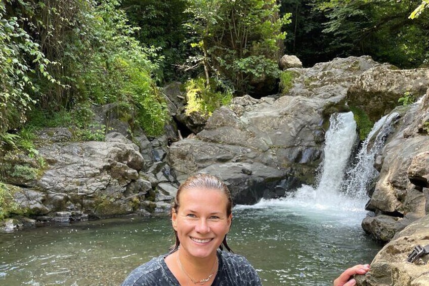 Our guest enjoying crystal clear lagoon of Shurubumu waterfall. 