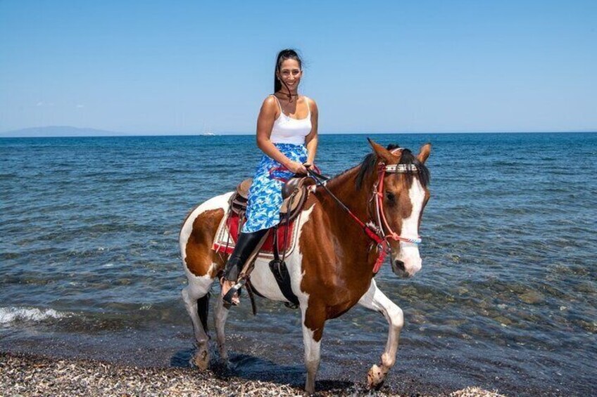 Secluded Black Beach Horseback Riding Tour in Santorini 