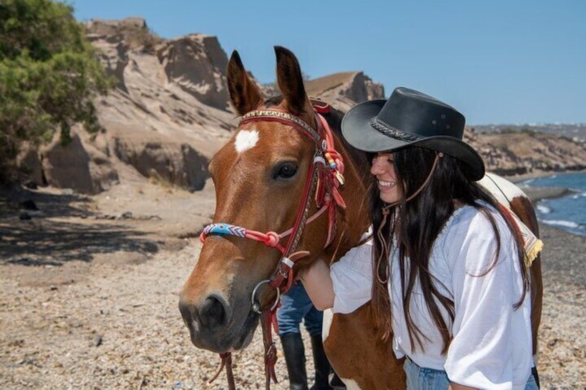 Secluded Black Beach Horseback Riding Tour in Santorini 