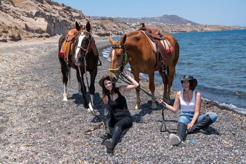 Secluded Black Beach Horseback Riding Tour in Santorini