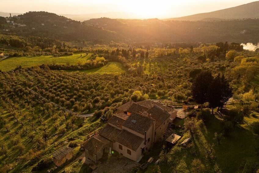 Yoga at Sunset Overlooking Tuscan Countryside