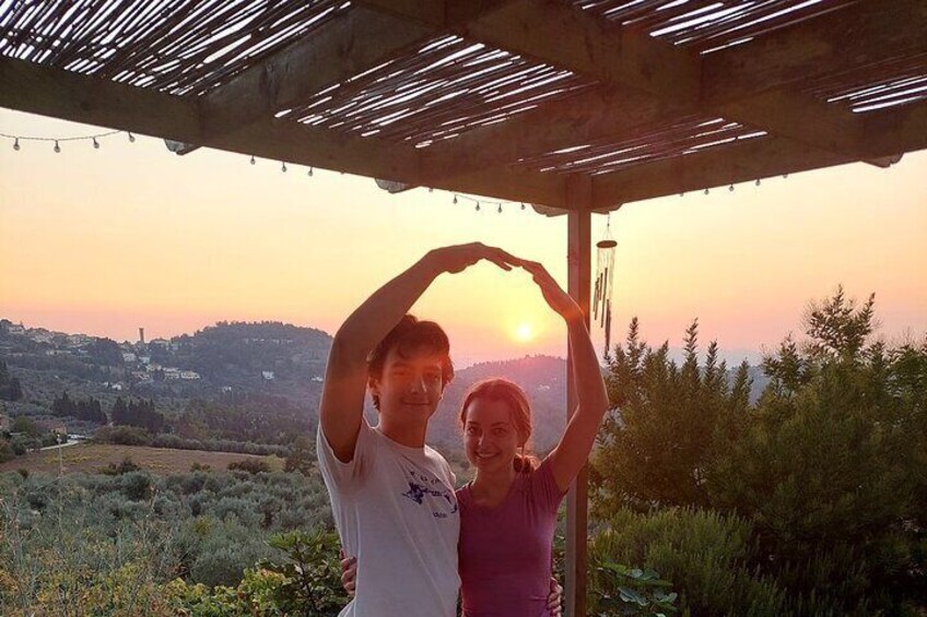 Yoga at Sunset Overlooking Tuscan Countryside