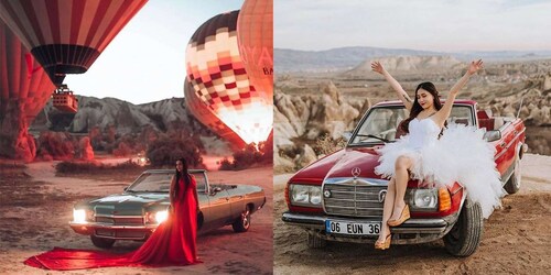 Prendre des photos avec une voiture de collection en Cappadoce