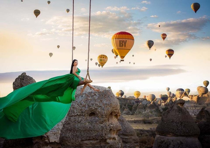 Picture 9 for Activity Cappadocia: Taking photo with Swing at hot air balloon view