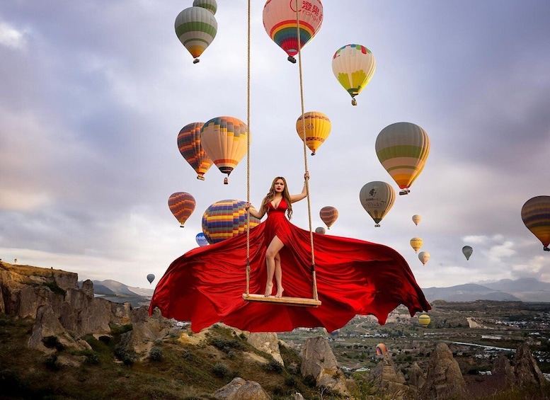 Picture 5 for Activity Cappadocia: Taking photo with Swing at hot air balloon view