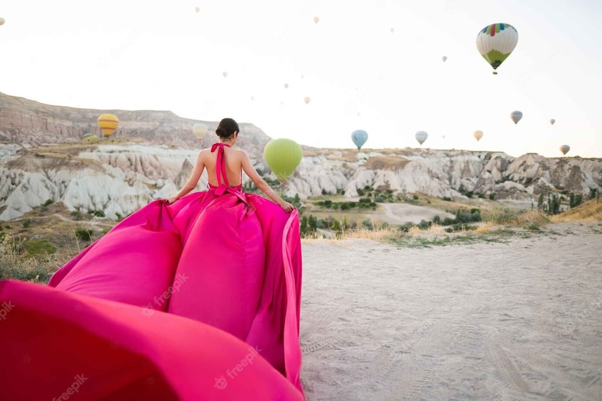 Picture 2 for Activity Cappadocia: Private Flying Dress Photoshoot at Sunrise