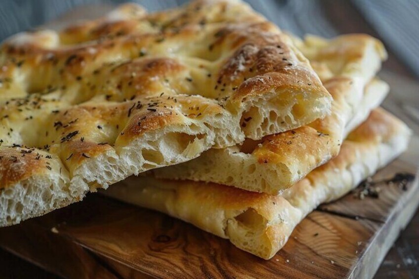 Typical schiacciata from Florence cooking class and tasting