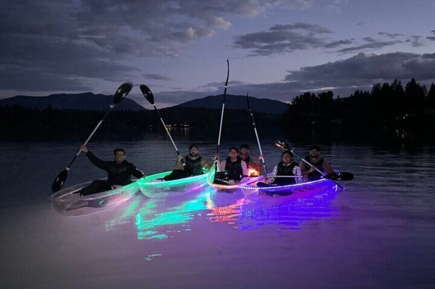 A group of friends in Illuminated Glass kayaks!
