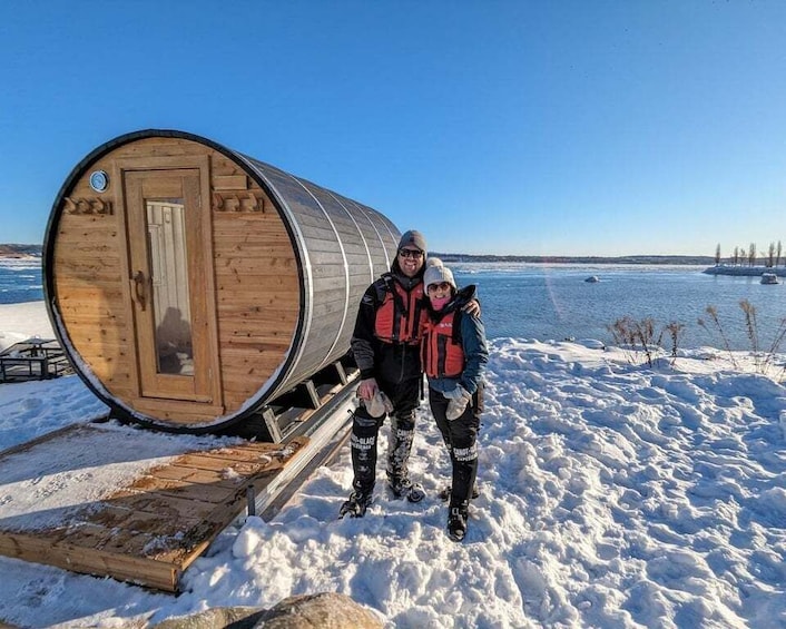 Picture 4 for Activity Quebec City: Ice Canoeing with Hot Chocolate & Sauna