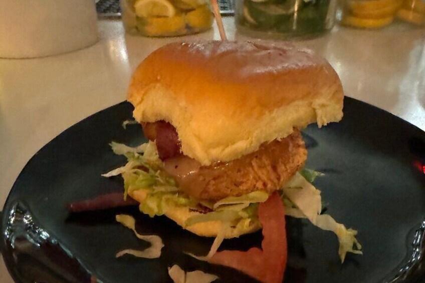 One of many treats, Chichi Fried chicken slider