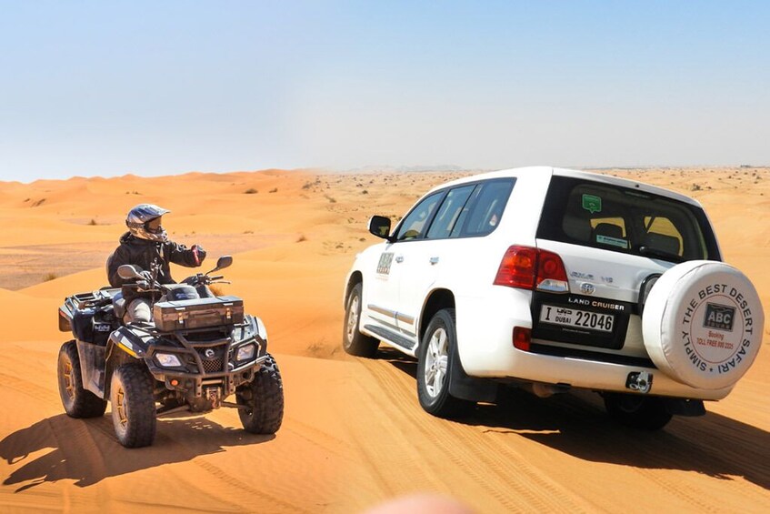 Dubai Desert Safari Dune Bashing, 60min ATV Quad, Camel Ride, BBQ