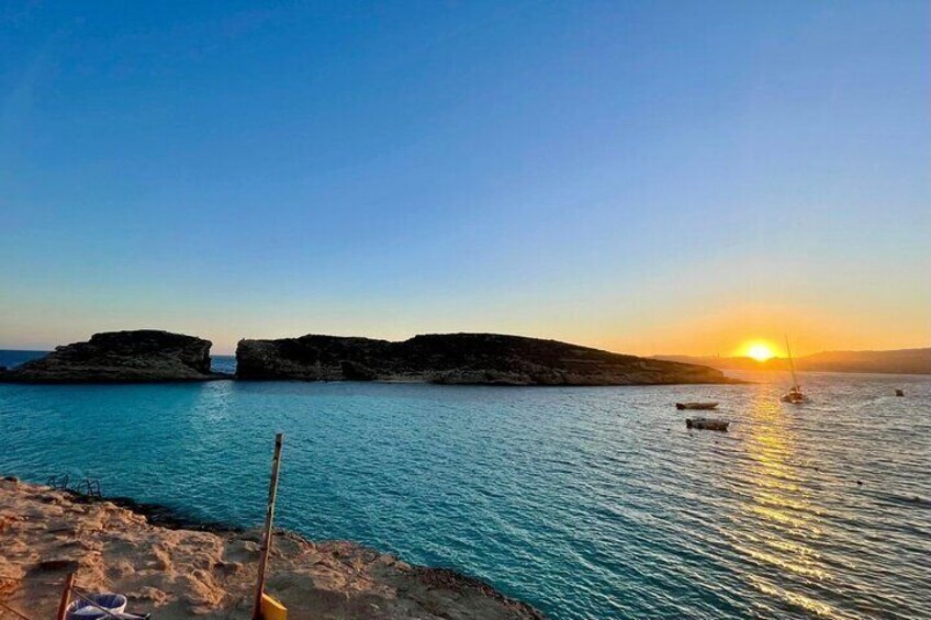 Sunset over Comino Blue Lagoon