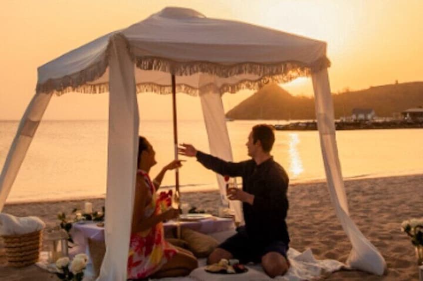 Beautiful sunset experience under our luxury cabana. 